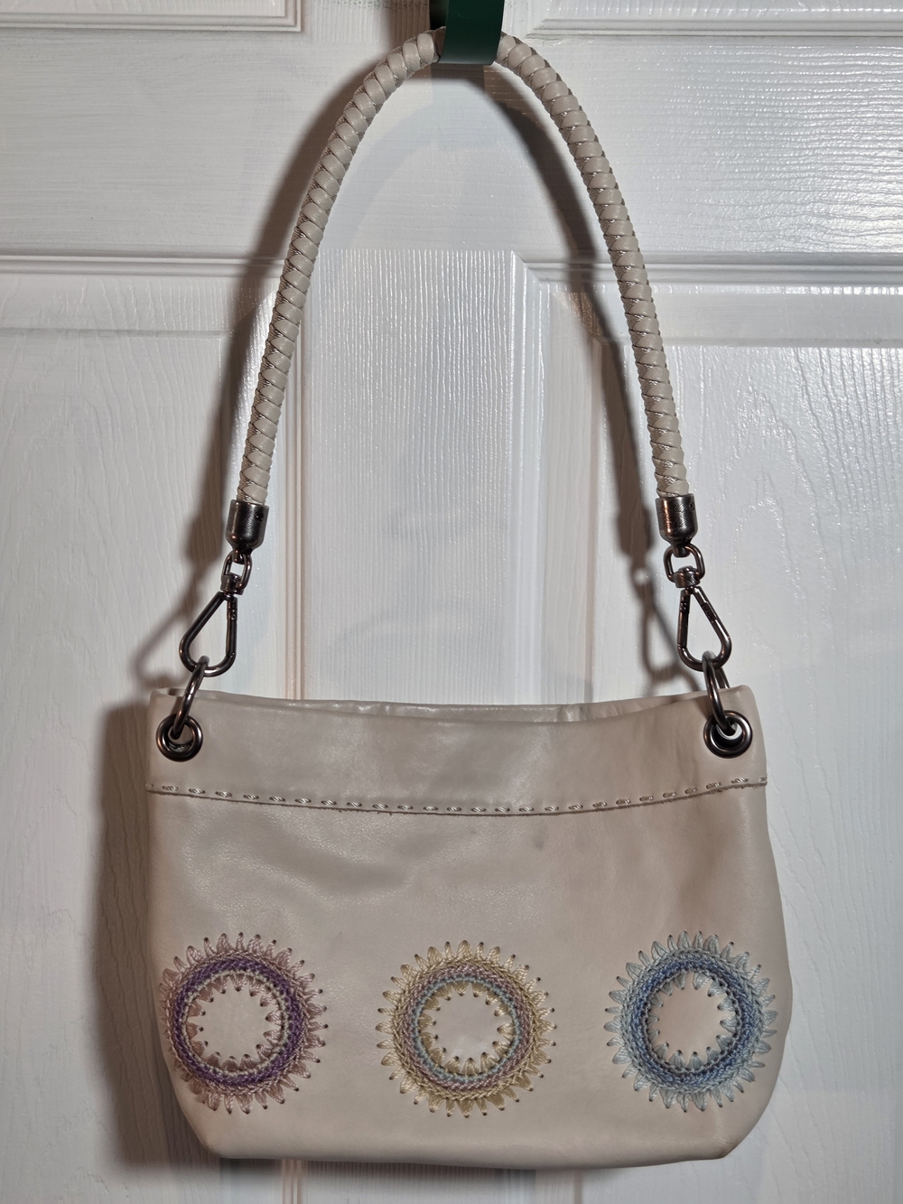 The Sak Indio Cream Leather Embroidered Sunburst Medallion Crossbody Bag